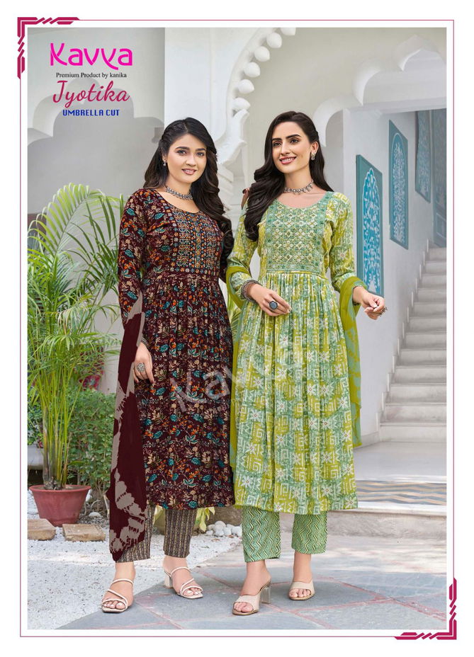 Jyotika Vol 5 By Kavya Capsule Foil Printed Embroidery Kurti With Bottom Dupatta Wholesale Online
